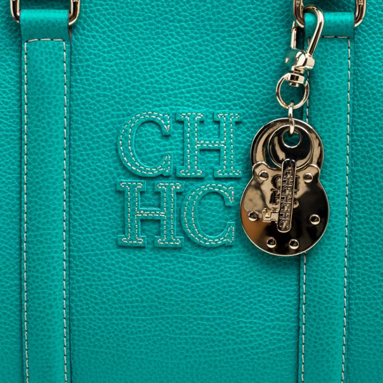 Pre Owned Carolina Herrera Turquoise Leather Matteo Tote