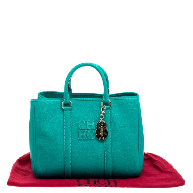 Pre Owned Carolina Herrera Turquoise Leather Matteo Tote