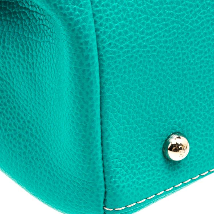 Pre Owned Carolina Herrera Turquoise Leather Matteo Tote
