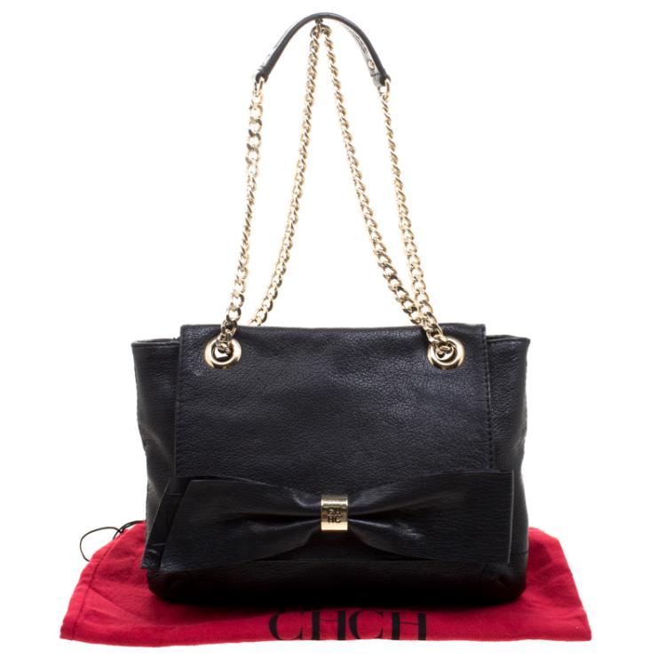 Pre Owned Carolina Herrera Black Leather Audrey Shoulder Bag