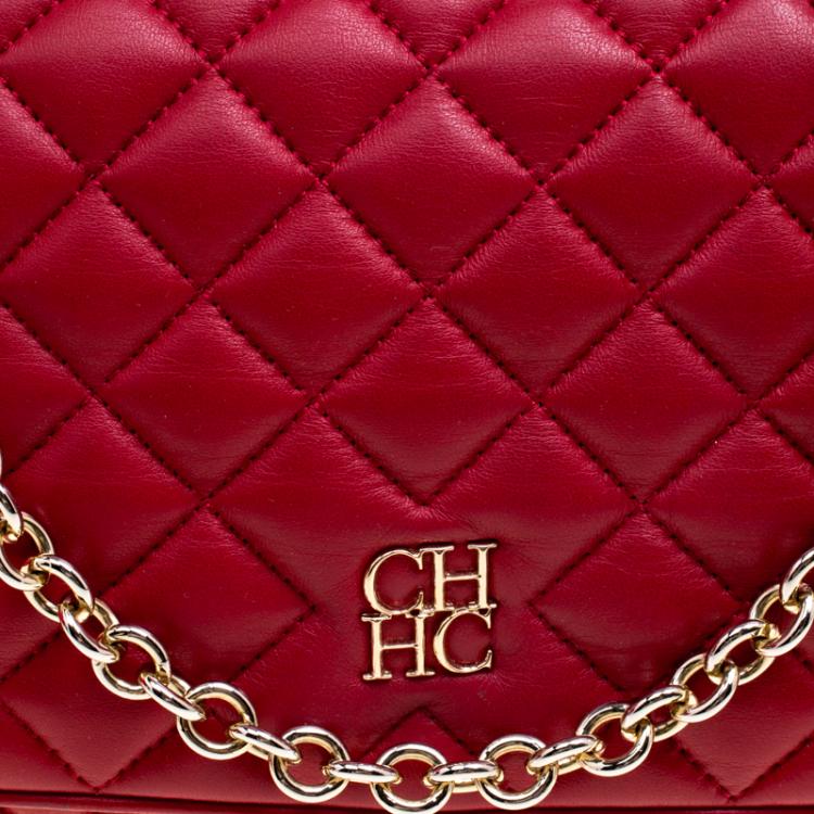 Pre Owned Carolina Herrera Red Quilted Leather Shoulder Bag