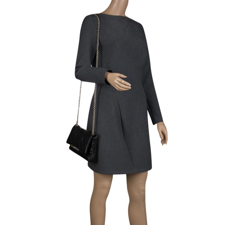 Pre Owned Carolina Herrera Black Quilted Leather Flap Chain Shoulder Bag