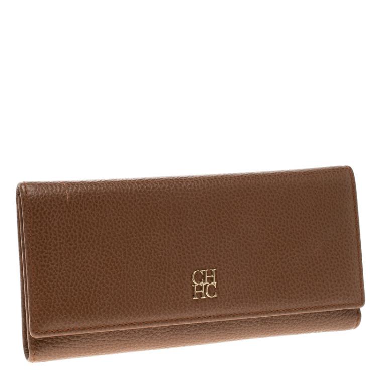 Pre Owned Carolina Herrera Brown Leather Continental Wallet