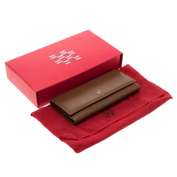 Pre Owned Carolina Herrera Brown Leather Continental Wallet