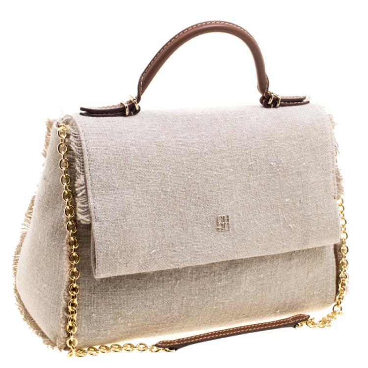 Pre Owned Carolina Herrera Beige Canvas Shoulder Bag