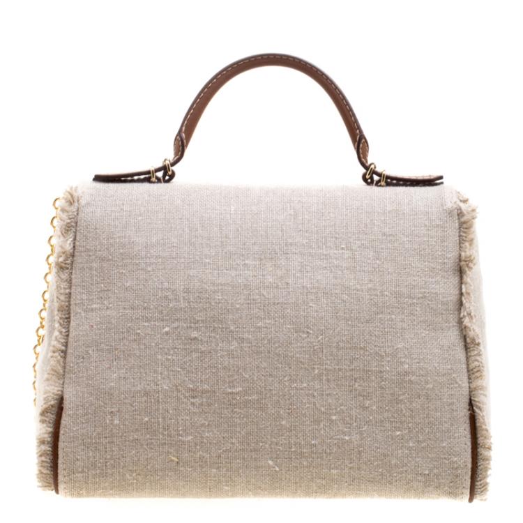 Pre Owned Carolina Herrera Beige Canvas Shoulder Bag