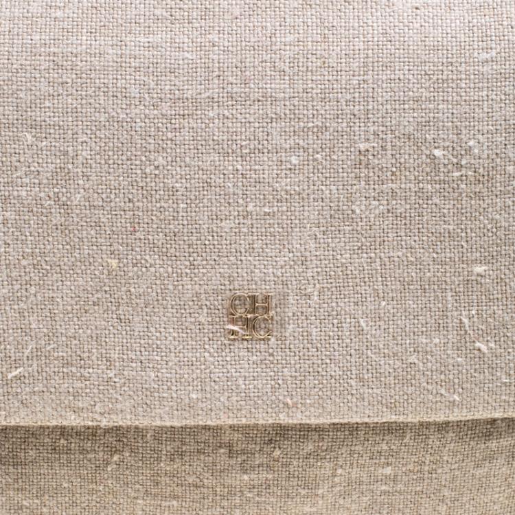Pre Owned Carolina Herrera Beige Canvas Shoulder Bag