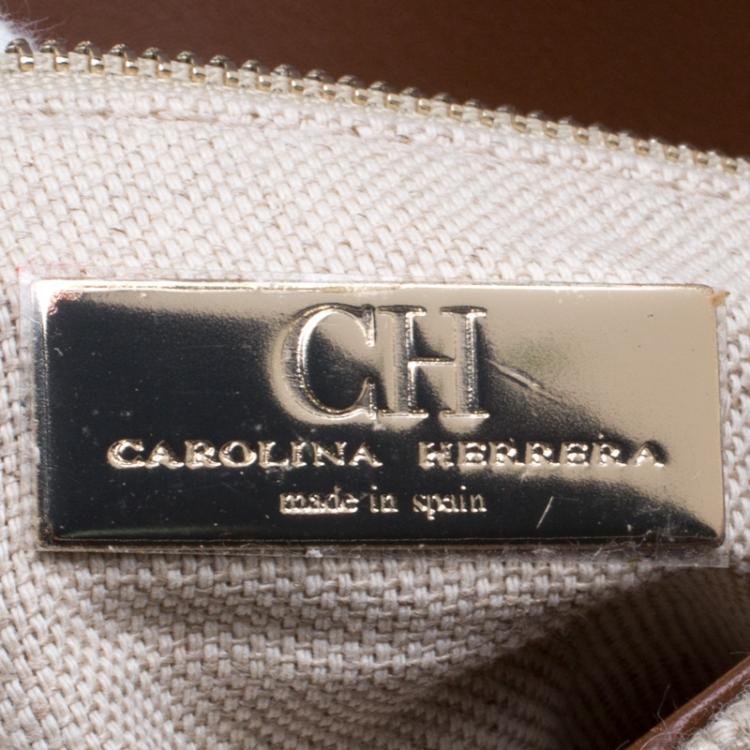 Pre Owned Carolina Herrera Beige Canvas Shoulder Bag