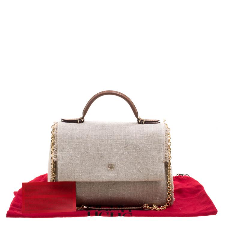 Pre Owned Carolina Herrera Beige Canvas Shoulder Bag