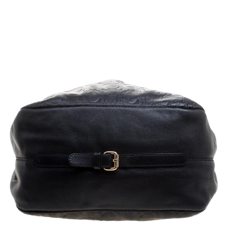 Pre Owned Carolina Herrera Black Monogram Leather Balmoral Hobo