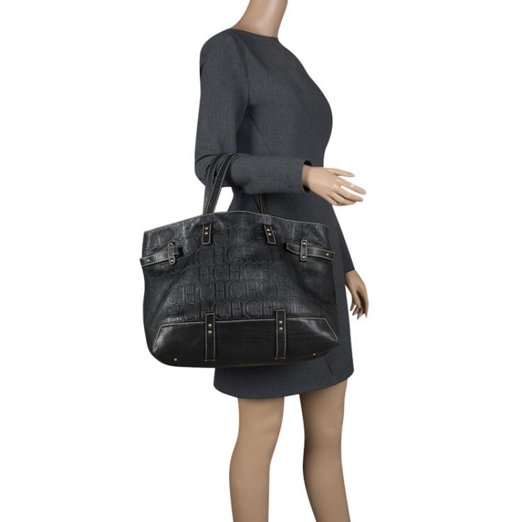 Pre Owned Carolina Herrera Black Leather Tote