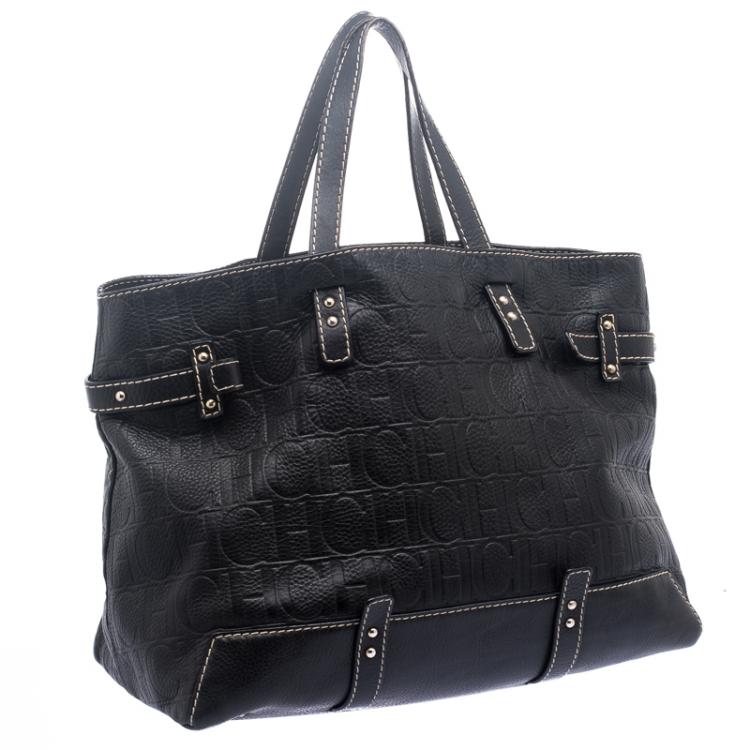 Pre Owned Carolina Herrera Black Leather Tote