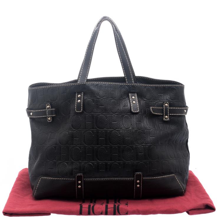 Pre Owned Carolina Herrera Black Leather Tote
