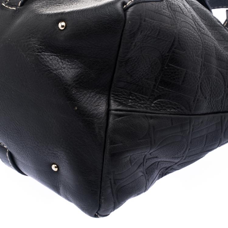 Pre Owned Carolina Herrera Black Leather Tote