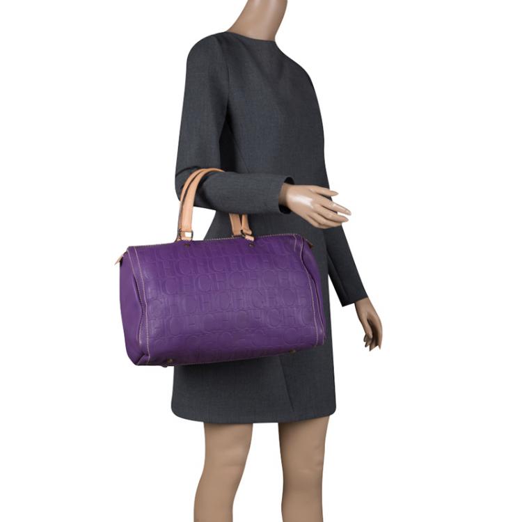 Pre Owned Carolina Herrera Purple Monogram Leather Andy Boston Bag