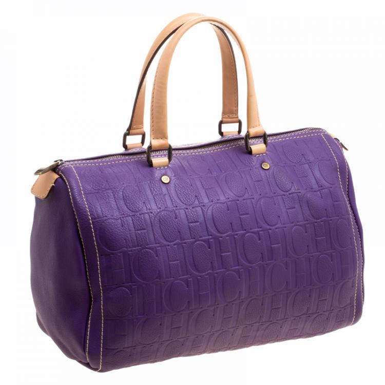 Pre Owned Carolina Herrera Purple Monogram Leather Andy Boston Bag