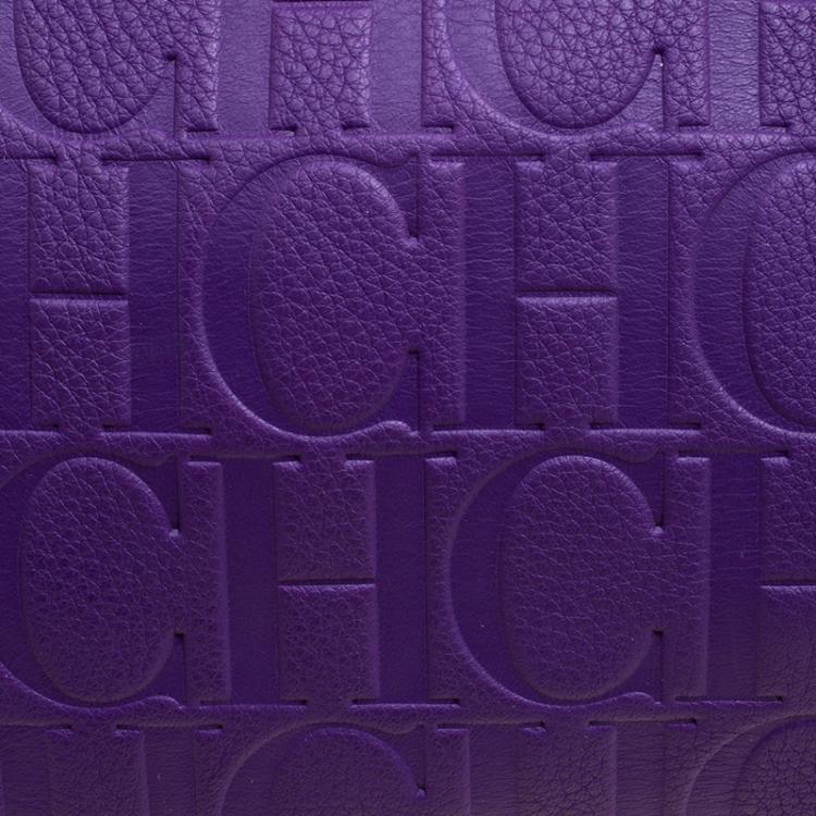 Pre Owned Carolina Herrera Purple Monogram Leather Andy Boston Bag