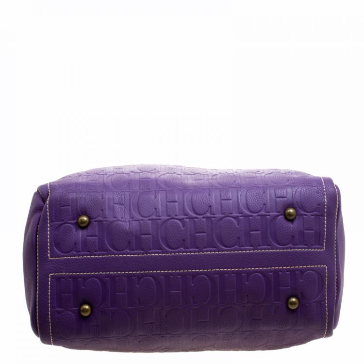 Pre Owned Carolina Herrera Purple Monogram Leather Andy Boston Bag