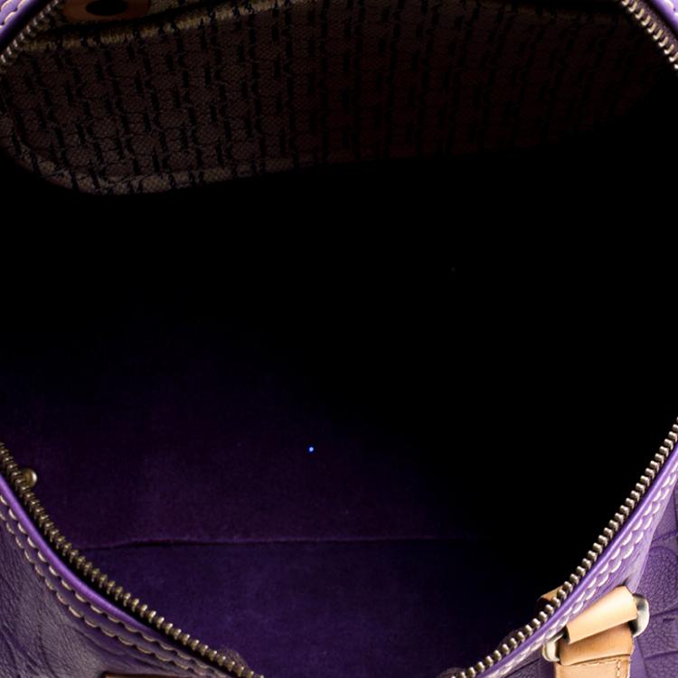 Pre Owned Carolina Herrera Purple Monogram Leather Andy Boston Bag