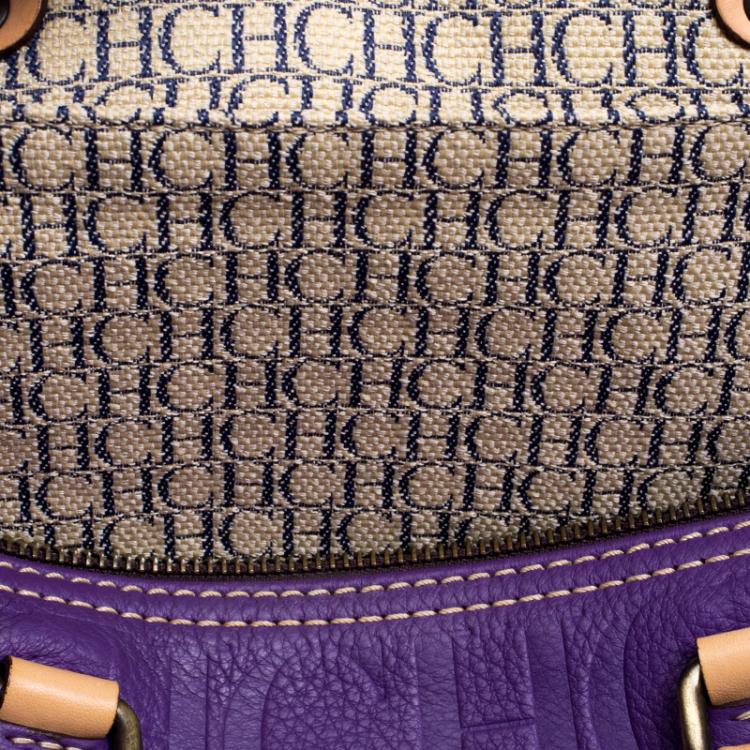Pre Owned Carolina Herrera Purple Monogram Leather Andy Boston Bag