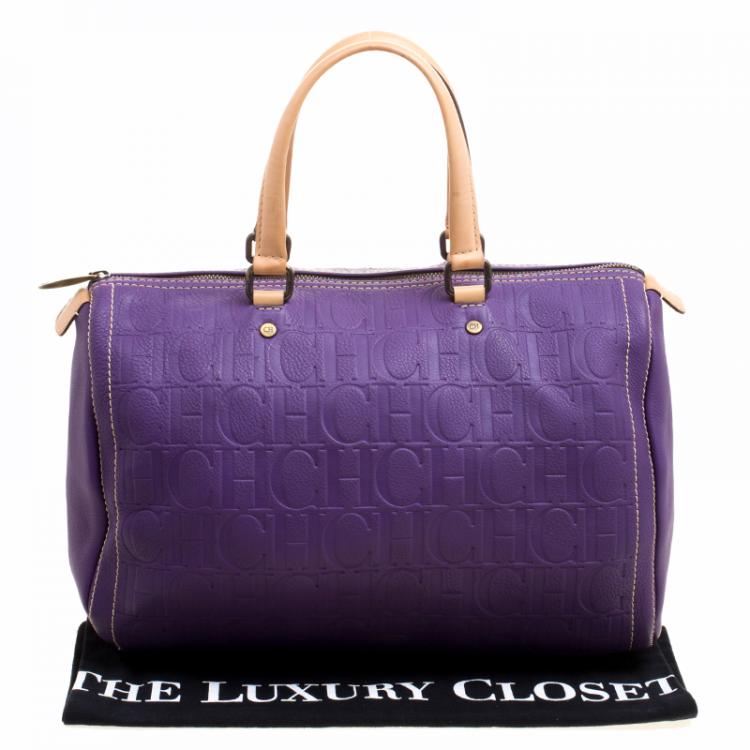 Pre Owned Carolina Herrera Purple Monogram Leather Andy Boston Bag