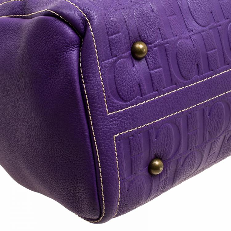 Pre Owned Carolina Herrera Purple Monogram Leather Andy Boston Bag