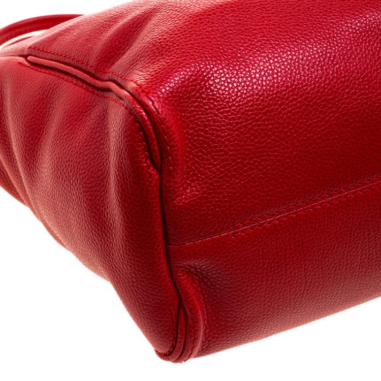 Pre Owned Carolina Herrera Red Monogram Leather Shopper Tote