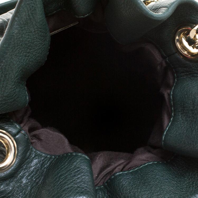 Pre Owned Carolina Herrera Dark Green Embossed Leather Bow Bucket Shoulder Bag