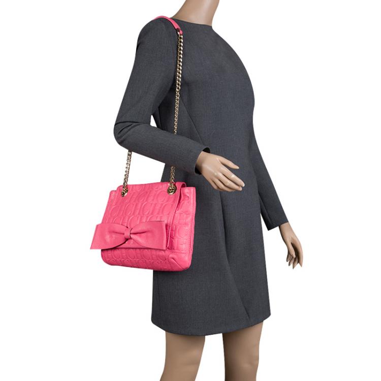 Pre Owned Carolina Herrera Pink Monogram Leather Audrey Shoulder Bag