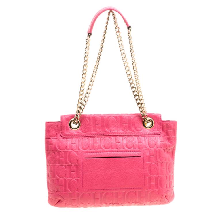 Pre Owned Carolina Herrera Pink Monogram Leather Audrey Shoulder Bag