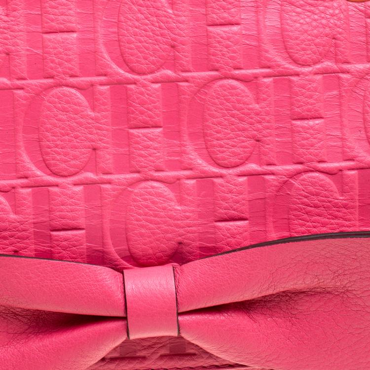 Pre Owned Carolina Herrera Pink Monogram Leather Audrey Shoulder Bag