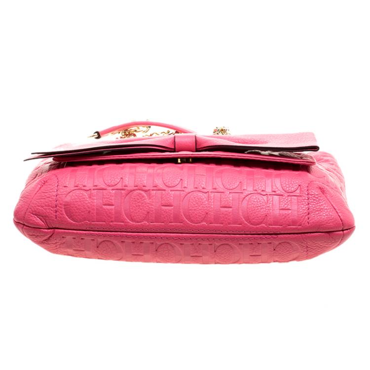 Pre Owned Carolina Herrera Pink Monogram Leather Audrey Shoulder Bag