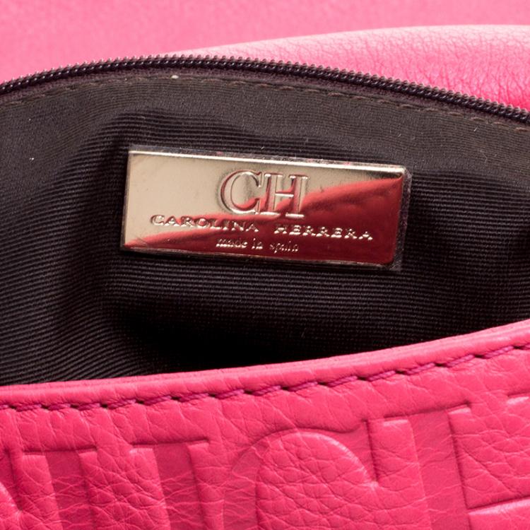 Pre Owned Carolina Herrera Pink Monogram Leather Audrey Shoulder Bag