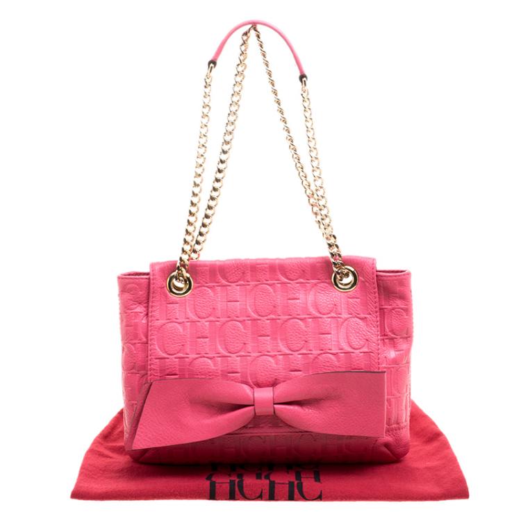 Pre Owned Carolina Herrera Pink Monogram Leather Audrey Shoulder Bag