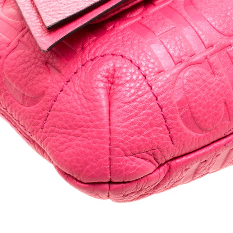 Pre Owned Carolina Herrera Pink Monogram Leather Audrey Shoulder Bag