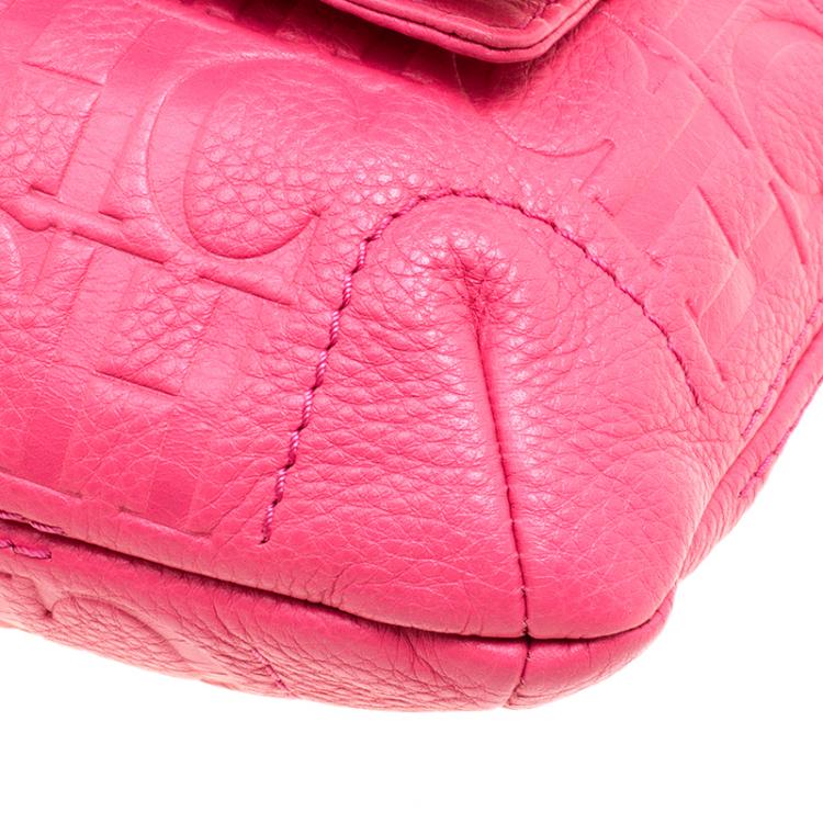 Pre Owned Carolina Herrera Pink Monogram Leather Audrey Shoulder Bag