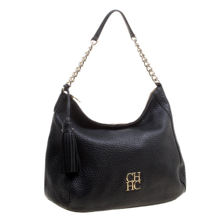 مملوكة مسبقًا Carolina Herrera Black Pebbled Leather Hobo