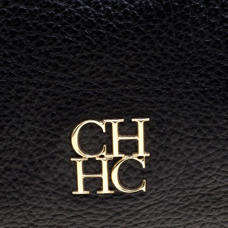 مملوكة مسبقًا Carolina Herrera Black Pebbled Leather Hobo