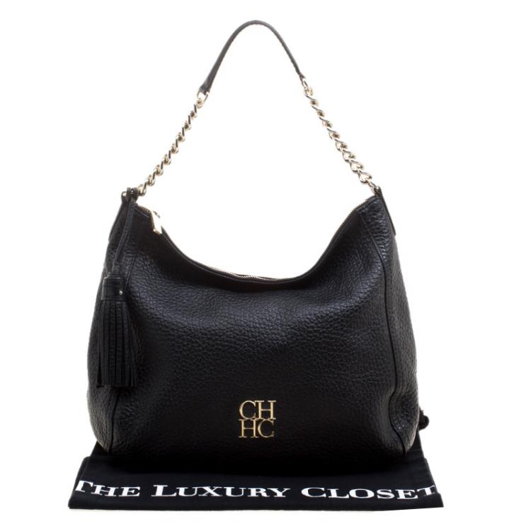 مملوكة مسبقًا Carolina Herrera Black Pebbled Leather Hobo