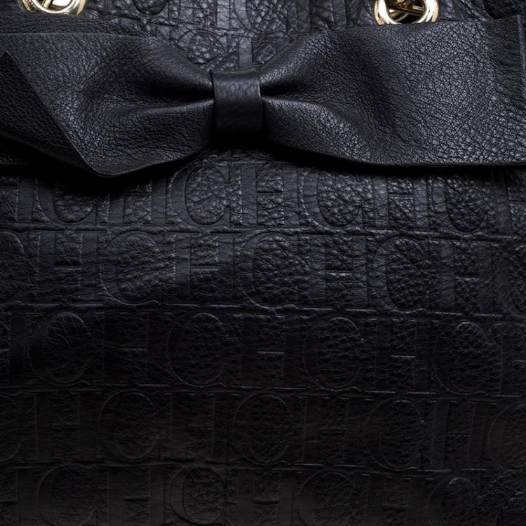 Pre Owned Carolina Herrera Black Monogram Leather Audrey Tote