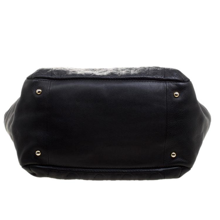 Pre Owned Carolina Herrera Black Monogram Leather Audrey Tote