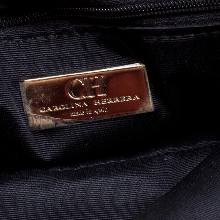 Pre Owned Carolina Herrera Black Monogram Leather Audrey Tote