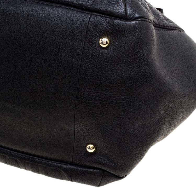 Pre Owned Carolina Herrera Black Monogram Leather Audrey Tote