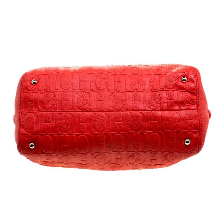 Pre Owned Carolina Herrera Red Embossed Leather Tassel Satchel