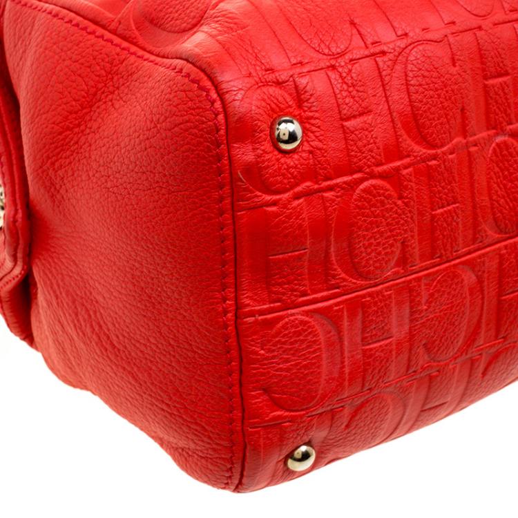 Pre Owned Carolina Herrera Red Embossed Leather Tassel Satchel