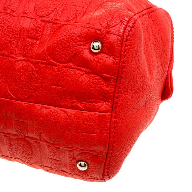 Pre Owned Carolina Herrera Red Embossed Leather Tassel Satchel