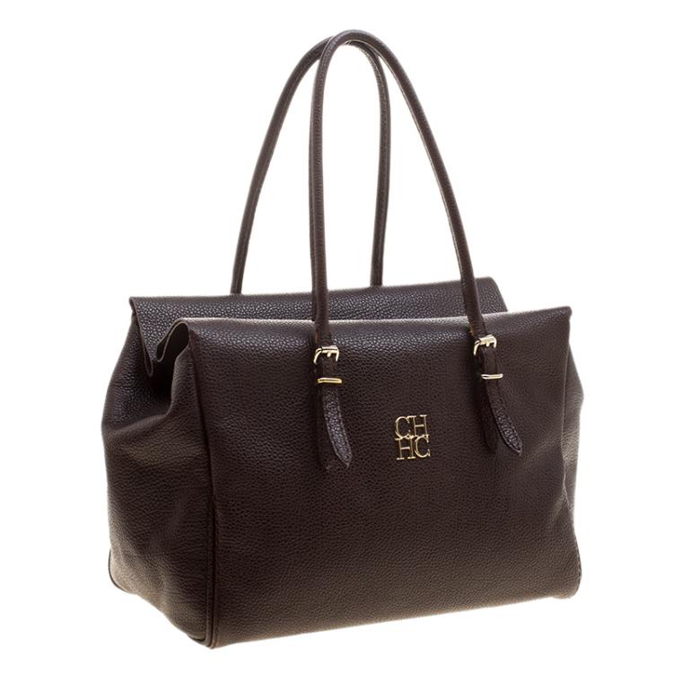 Pre Owned Carolina Herrera Dark Brown Leather Tempo Collection Adagio Tote