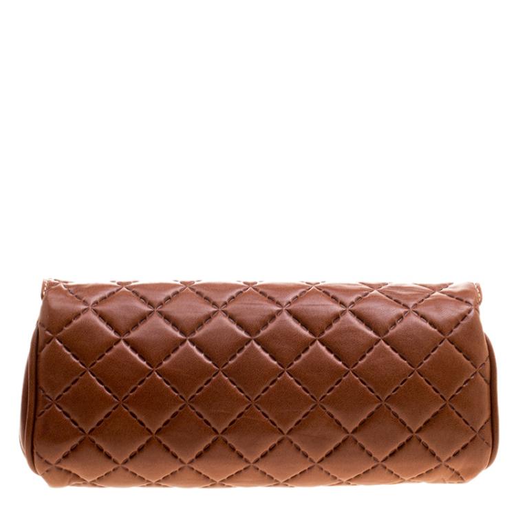 Pre Owned  Carolina Herrera Brown Quilted Leather Clutch