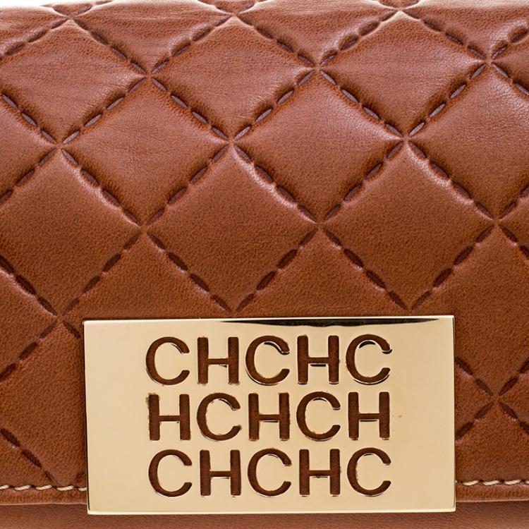 Pre Owned  Carolina Herrera Brown Quilted Leather Clutch