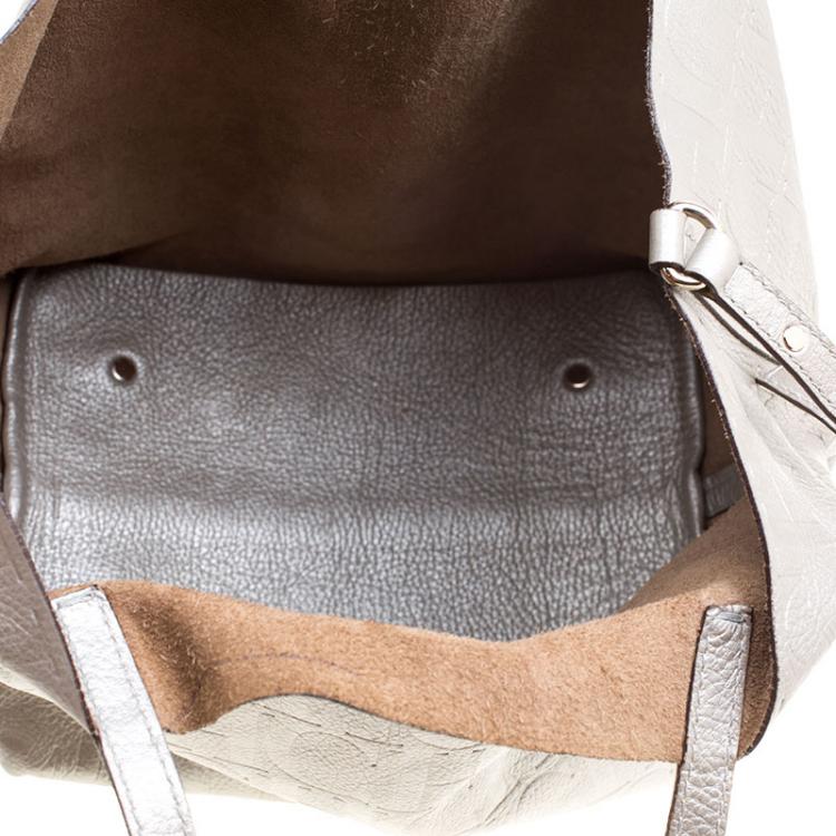 Pre Owned Carolina Herrera Silver Monogram Leather Matryoshka Tote